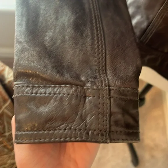 Guess brown bomber leather jacket size S